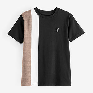 Black / Tan Brown Vertical Colourblock Short Sleeve T-Shirt (3-12yrs)