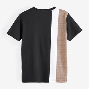 Black / Tan Brown Vertical Colourblock Short Sleeve T-Shirt (3-12yrs)