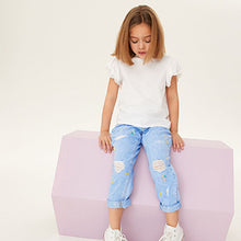 Load image into Gallery viewer, Blue Embroidered Mom Jeans (3-12yrs)
