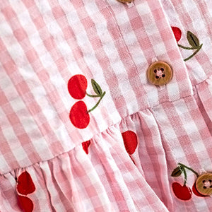 Pink Cherry Fruit Print Cotton Gingham Dress (3mths-6yrs)