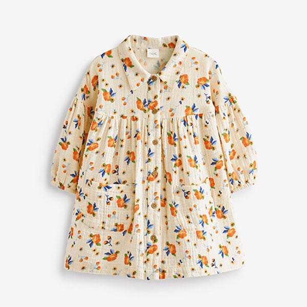 Cream Floral Cotton Shirt Dress (3mths-6yrs)