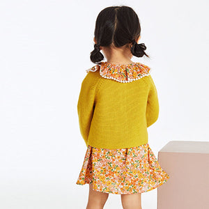 Yellow Ditsy Printed Dress and Cardigan Set (3mths-6yrs)