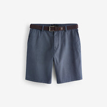 Load image into Gallery viewer, Navy Texture Belted 100% Cotton Chino Shorts
