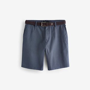 Navy Texture Belted 100% Cotton Chino Shorts