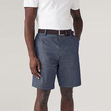 Load image into Gallery viewer, Navy Texture Belted 100% Cotton Chino Shorts
