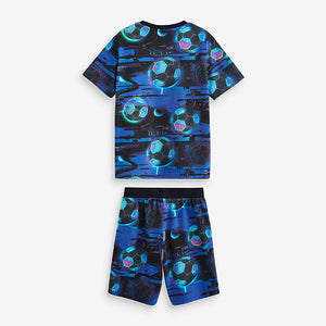 Blue Football Print Short Pyjamas 2 Pack (5-8yrs)