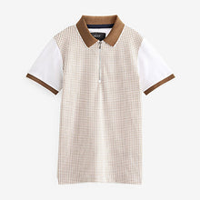 Load image into Gallery viewer, Tan/White Short Sleeve Zip Neck Textured Polo Shirt (3-12yrs)
