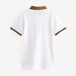 Tan/White Short Sleeve Zip Neck Textured Polo Shirt (3-12yrs)