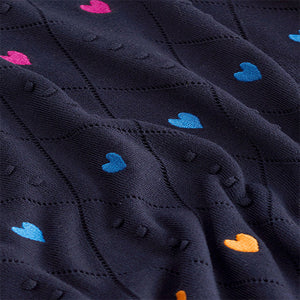 Navy Blue With Multi Heart Embroidery