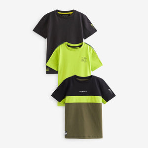 Lime Green Colourblock Short Sleeve T-Shirt 3 Pack (3-12yrs)