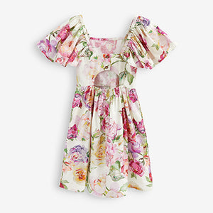Pink Floral Angel Sleeve Dress (3-12yrs)