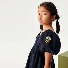 Load image into Gallery viewer, Charcoal Grey Embroidered Short Sleeve Dress (3-12yrs)
