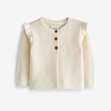 Load image into Gallery viewer, Ecru Cream Baby Frill Shoulder Knitted Cardigan (0mths-18mths)
