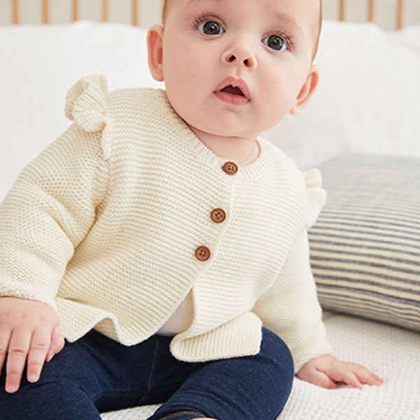 Ecru Cream Baby Frill Shoulder Knitted Cardigan (0mths-18mths)