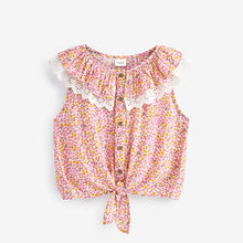 Load image into Gallery viewer, Pink Ditsy Frill Collar Tie Front Blouse (3-12yrs)
