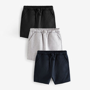 Black/Grey/Navy Blue 100% Cotton Jersey Shorts 3 Pack (3mths-5-6yrs)