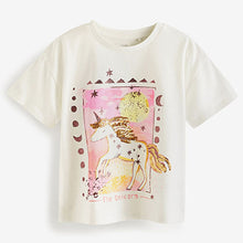 Load image into Gallery viewer, White/Pink Sequin Tarot Unicorn T-Shirt (3-12yrs)
