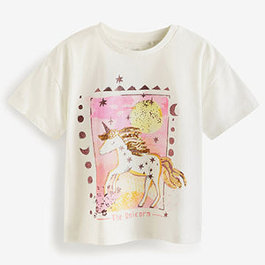 White/Pink Sequin Tarot Unicorn T-Shirt (3-12yrs)
