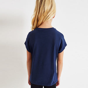 Navy Blue Rainbow Heart Short Sleeve Sequin T-Shirt (3-12yrs)