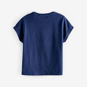 Navy Blue Rainbow Heart Short Sleeve Sequin T-Shirt (3-12yrs)