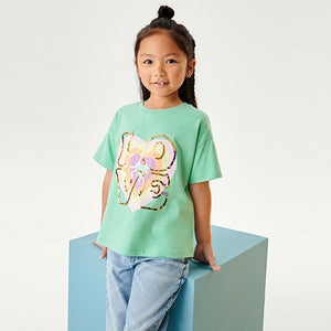 Mint Green Pastel Sequin Love Heart T-Shirt (3-12yrs)