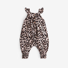 Load image into Gallery viewer, Black/Brown Leopard Baby Jersey Frill Shoulder Jumpsuit (0mths-18mths)
