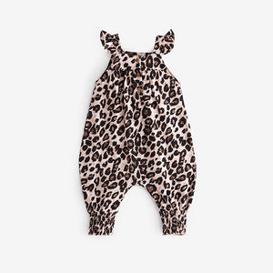Black/Brown Leopard Baby Jersey Frill Shoulder Jumpsuit (0mths-18mths)