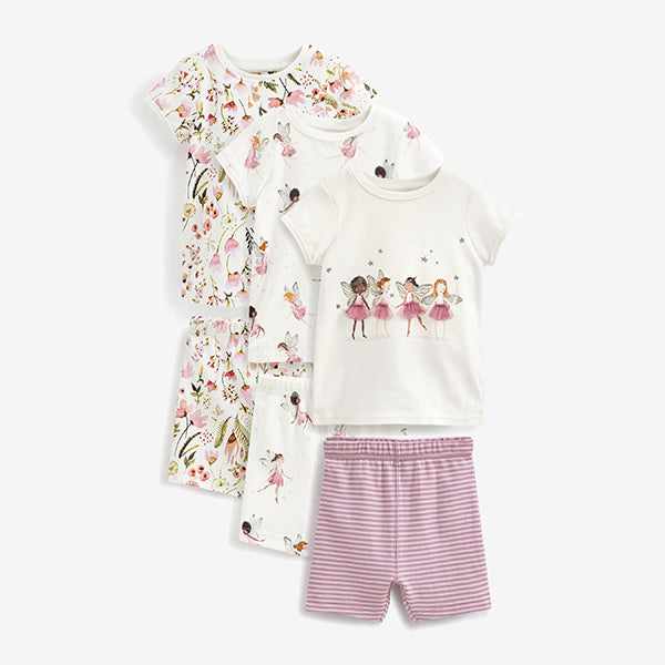 2White/Pink Fairy Short Pyjamas 3 Pack (3-12yrs)