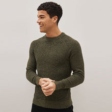 Load image into Gallery viewer, Khaki Green Crew Neck Textured Knitted Jumper

