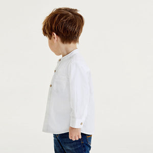 White Grandad Collar Linen Mix Shirt (3mths-6yrs)