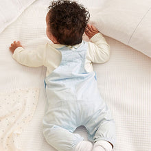 Load image into Gallery viewer, Pale Blue Smart Woven Baby 2 Piece Dungarees With Collared Bodysuit (0mths-18mths)
