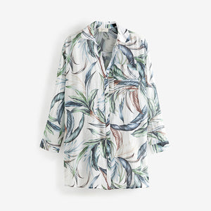 White Floral Cotton Beach Shirt