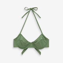 Load image into Gallery viewer, Khaki Green Non Pad Wired Tie Back Bikini Top
