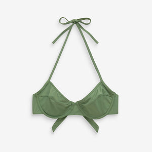 Khaki Green Non Pad Wired Tie Back Bikini Top