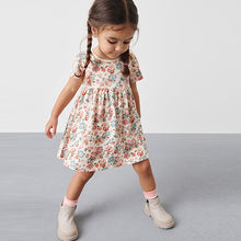 Load image into Gallery viewer, Cream Floral Short Sleeve Cotton Jersey Dress (3mths-6yrs)
