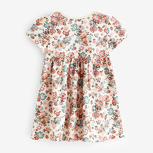 Cream Floral Short Sleeve Cotton Jersey Dress (3mths-6yrs)