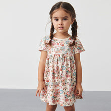 Load image into Gallery viewer, Cream Floral Short Sleeve Cotton Jersey Dress (3mths-6yrs)
