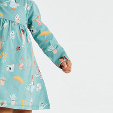 Load image into Gallery viewer, Green Girl Print Long Sleeve Jersey Dress (3mths-6yrs)
