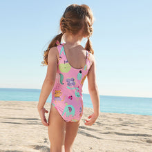 Load image into Gallery viewer, Pink Unicorn Tie Shoulder Swimsuit (6mths-5yrs)
