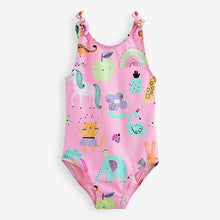 Load image into Gallery viewer, Pink Unicorn Tie Shoulder Swimsuit (6mths-5yrs)
