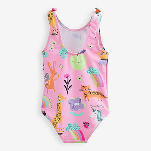 Pink Unicorn Tie Shoulder Swimsuit (6mths-5yrs)