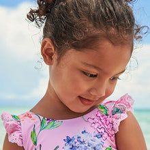 Load image into Gallery viewer, Pale Pink Floral Frill Sleeved Swimsuit (3mths-5yrs)
