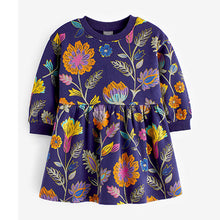 Load image into Gallery viewer, Navy Floral Sweat Dress (3mths-6yrs)
