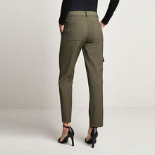 Load image into Gallery viewer, Khaki Green Smart Utility Cargo Belted Taper Trousers
