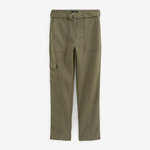 Load image into Gallery viewer, Khaki Green Smart Utility Cargo Belted Taper Trousers
