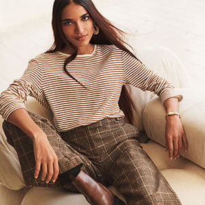 Brown Check Smart Tailored Wide Trousers