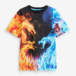 Black Dragon Fire All-Over Print Short Sleeve T-Shirt (3-12yrs)