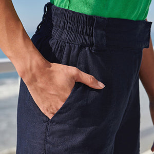 Navy Blue Linen Blend Boy Shorts