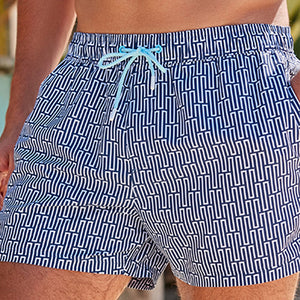 Navy/White Geo Printed Swim Shorts