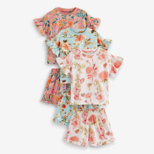 Load image into Gallery viewer, Blue/Orange/Cream Floral Short Pyjamas 3 Pack (9mths-12yrs)
